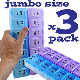 Flag Gallery 3 Jumbo Extra Large 7.5" x 4" Pill Organizer 7 Day 2 Times a Day Weekly Pill Box