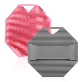 YBEATY 2 Pack Silicone Body Scrubber Exfoliating Anti Slippery Handle Loofah Shower Cleansing Sensitive Skin Brush Stays Clean Easily Travel Friendly Essentials for Men Women Sensitive Skin (Gray + Pi