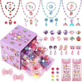 Toddler Toys for Ages 5-7 Girls Jewelry Set, Kids Toys for girls age 8-10 Clip on Earrings,Princess Toys Adjustable Ring,Girls Toys Age 3 4 5 6-8 Year Old Birthday Christmas Gifts Hair Clip:_Pink