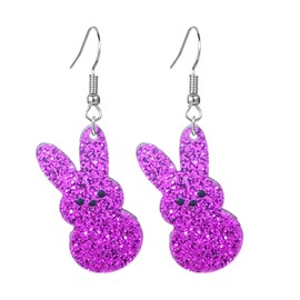 coadipress Easter Rabbit Earrings Cute Glitter Bunny Rabbit Sparkle Spring Earrings for Women Acrylic Colorful Holiday Happy Easter Jewelry Gift (Purple)