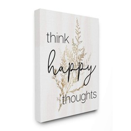 Stupell Industries Think Happy Thoughts Quote Minimal Thistle Design, Designed by Daphne Polselli Wall Art, 16x20, Canvas