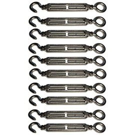 MarineNow Stainless Steel 316 Hook & Eye Turnbuckle Marine Grade M4, M5, M6, M8; Choose 1, 2, 5 or 10 Pack (M8 8mm, 10-Pack)