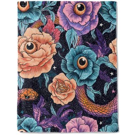 ainori Gothic Evil Eye Floral Snake Fleece Blanket - Lightweight Soft Cozy Gifts Throw for Fantasy Lovers,Women,Adult,Goth Vivid Flower Starry Blankets,Home Room Modern Artistic Decor 50x60in