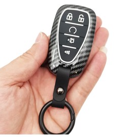 Horande ABS Carbon Fibre Protector Key Fob Cover fit for Chevy Camaro Malibu Equinox Cruze Blazer Trax Volt Bolt Key Fob (Black)