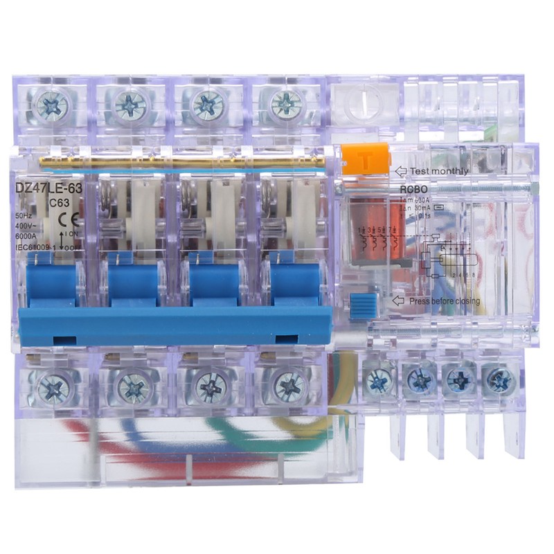 DZ47LE-63 2P C63 Small Circuit Breaker Transparent Household Earth Leakage