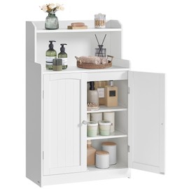 VASAGLE 39.4-Inch Tall Storage Cabinet, Floor Cabinet with 2 Doors, 2 Adjustable Shelves, Freestanding, for Bathroom, Kitchen, Living Room, Cloud White UBBC770W01