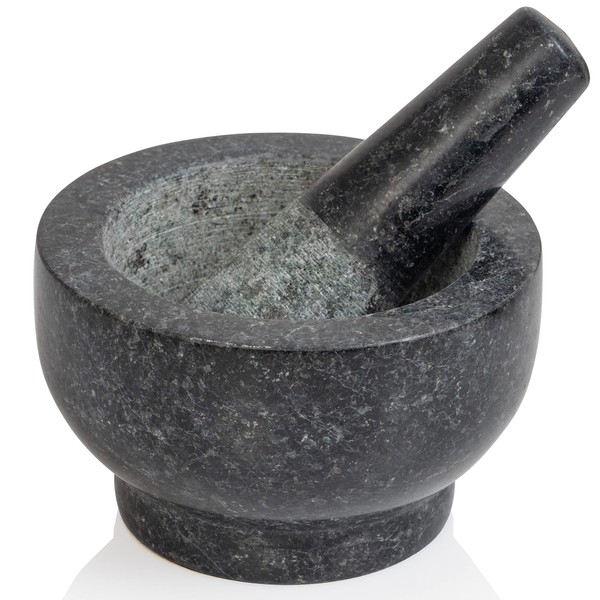 Maxam Mortar and Pestle Set - 5 Inch - Heavy Natural Granite Spice Grinder Bowl, Herb Crusher, Make Fresh Guacamole at Home