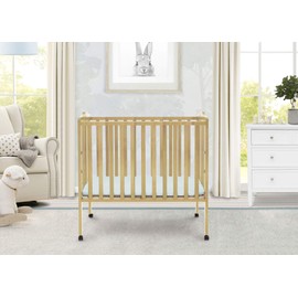 Delta Children Folding Portable Mini Baby Crib with 1.5-inch Mattress - Greenguard Gold Certified, Natural