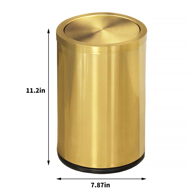 2.4 Gallon Brushed Gold Bathroom Trash Can with Swing Lid,Stainess