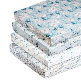 Dormlony Stretchy Fitted Crib Sheet for Unisex Baby 4 Pack for 52 * 28 inches Standard Crib and Toddler Mattress,Breathable and Softness Baby Sheet (Flowers)