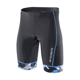 My Kilometre Triathlon Shorts Men's 9 Inch with Adjustable Drawstring Easy Reach Leg Pockets Chamois for Long-Distance Tri Race, black/blue