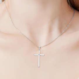 Milreason Cross Necklace for Women 18K White Gold Plated Pendant Fashion Diamond Necklace Religious Jewelry Christian Corss Pendant Necklace Elegant Birthday Gift for Women