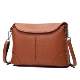 Genuine Leather Crossbody Bags for Women Medium Shoulder Purses Clutch Purses, Brown