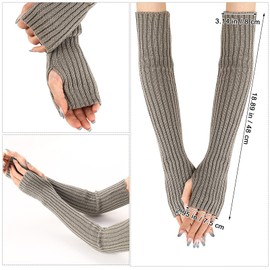 PHOGARY 2 Pairs Long Half Fingerless Gloves Women's Winter Arm Warmers Women's Warm Knitted Arm Warmers Long Pulse Warmer Women with Finger Holes Hand Warmers Arm Warmers for Autumn Winter B, Khaki,