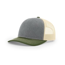 R RICHARDSON Unisex 112 Trucker Adjustable Snapback Baseball Cap, Heather Grey/Birch/Army Olive, One Size Fits Most