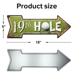 19th Hole Novelty Metal Arrow Sign, Funny Sports Man Cave Bar Street Sign 18" x 6", Golf Theme Home Decor