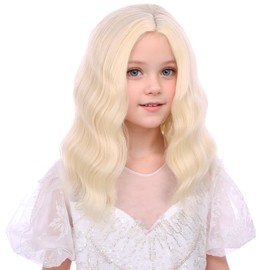 WAVELNM Kids Blonde Wigs Child Light Blonde Curly Wavy Bob Wig Girls Short Blond Side Part Wigs