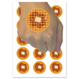 Breakfast Waffle with Butter and Maple Syrup Temporary Tattoo Water Resistant Fake Body Art Set Collection - 15 2" Tattoos (1 Sheet)