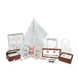 Stephan Baby Satin-Lined Rosewood Keepsake Box with Silver Plated First Tooth and Curl Boxes