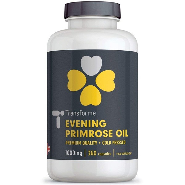 Transforme Evening Primrose Oil 1000mg Capsules | Cold Pressed Maximum Potency | 360 Omega 6 Softgels | High GLA Gamma Linolenic Acid