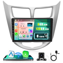 Inefala 8-Core 6+128G Android 13 Car Stereo Upgrade Radio for Hyundai Accent Verna Solaris 2010-2016, 9'' HD Touch Screen with Wireless CarPlay & Android Auto, AHD Backup Camera, GPS Navigation