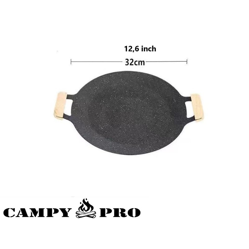 Campy Pro Grill/Baking Pan with Wooden Handle, Large, Black