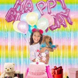 2PCS Rainbow Tinsel Curtains Kids Party Decorations - BRAVESHINE 3.28 x 8.2 ft Foil Fringe Curtain Party Photo Booth Streamers Backdrop Curtains for Birthday Prom Festival Holiday Decorations