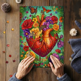 Heart Puzzles for Adults 1000 Pieces, Nature Flower Heart Themed, Floral Art Butterfly Plant Jigsaw Puzzle, Colorful Challenging for Adults