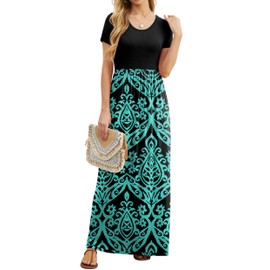 GRECERELLE Womens Summer Maxi Dress Casual Soft Loose Long Dresses for Graduation Resort Hawaiian L, Boho Blue Green