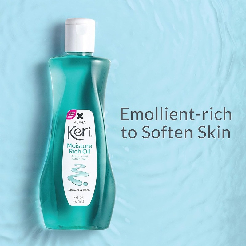 Keri Moisture Rich Shower Bath Oil, Clear, 8 Ounce (Pack