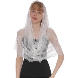 JEXOWIQ Veil, 1 x White Long Lace Veil, Women's Mantilla Veil, Lace Chapel Scarf, Stole Headpiece, Elegant and Beautiful Lace White for Mass Weddings