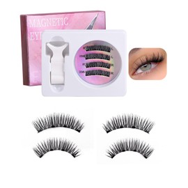 BPTRKOM 1 Paar 3D Magnet Wimpern Natural Look - Wiederverwendbare Wimpern ohne Kleber - Wasserdicht & einfach mit Applikator - Kein Eyeliner benötigt - Magnetisch haftend (02)