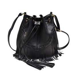 Jywmsc Women's Fringe Tassel Shoulder Bag Leisure Boho Bucket Shoulder Bag, black