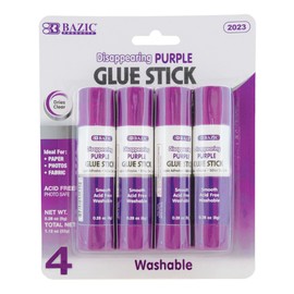 BAZIC Products Washable Disappearing Purple Glue Stick 8g / 0.28 Oz., Color Acid Free Glue Sticks for Photos Paper Kids at School Office (4/Pack), 1-Pack