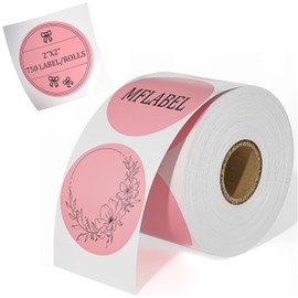 MFLABEL 2 Inch Thermal Sticker Labels, Pink Round Thermal Labels,Circle Thermal Labels 750 Labels/Rolls Self-Adhesive Round Direct Thermal Labels for DIY Logo Design, QR Code, Name Tag,Custom Stickers