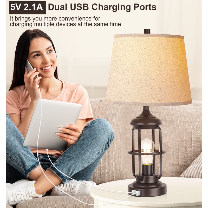 QiMH Table Lamp Set of 2 with USB Ports, Touch