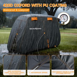 NEVERLAND Golf Cart Cover 2 Passenger, Heavy Duty 420D Golf Cart Covers, Waterproof Club Car Golf Cart Cover with Zipper Doors Compatible with EZGO Yamaha Club Car 2 Seat (Up to 95 Inch)