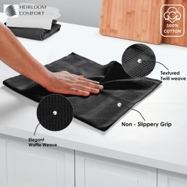 HEIRLOOM COMFORT 3 Pack Multi Color Waffle Weave Kitchen Towels, 16x26 Inch, 100% Cotton, Super Absorbent, Quick Dry, Hand Towels for Drying Dishes, Cleaning, Durable - White, Grey, Black