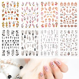 8 Pcs Fall Leaves Nail Stickers, Autumn Nail Stickers Self Adhesive Fall Nail Stickers for Nail Art Autumn Leaf Nail Design Decals for Autumn Thanksgiving Holiday Women Nail Decoration