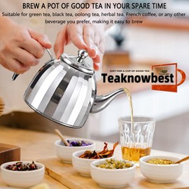 Teaknowbest Stainless Steel Tea Pot with Removable Infuser - Loose Leaf Tea Maker, Home & Kitchen Teapot - Medium 50.7oz, Stovetop Safe Teapot for Tea/Coffee, Mirror Finish (1500ml)