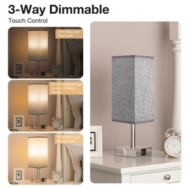 Aooshine Touch Bedside Lamps, Touch Control Table Lamp with USB A+C Charging Ports, Touch Lamps Bedside with 3 Way Dimmable, Table Lamp for Bedroom with Grey Shade(Bulbs Included)