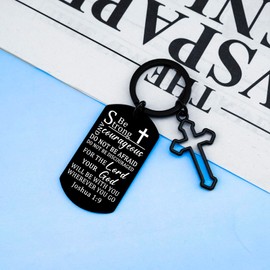 UVIBEW Cross Keychain Christian Gifts for Men Bible Verse Keychain Religious Gifts for Family Friends Be Strong And Courageous Gift Birthday Christmas Gift for Men Inspirational Key Chain