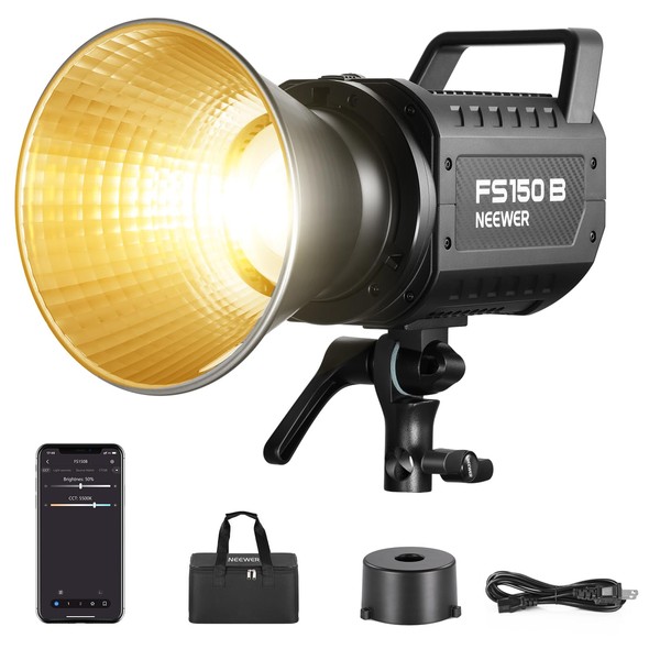 NEEWER FS150B LED Video Light 2.4G/APP Control,130W Bi Color COB Silent Photography Continuous Output Lighting with 4 Types Precise Dimming, 72000lux/1m, 2700K-6500K, CRI 97+,12 Effects, Bowens Mount