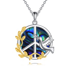 YFN Peace Sign Necklace Sterling Silver Dove Birds Faith Hope Love Pendant Jewelry 18"
