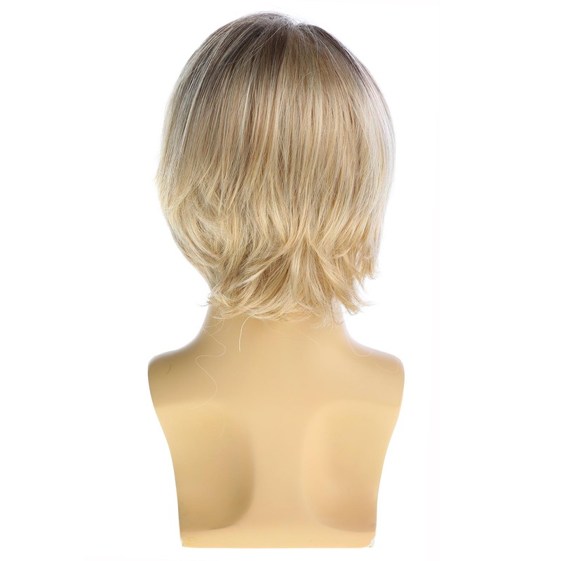 RicHyun Mens Short Layered Blonde Wig Dark Roots Synthetic Halloween