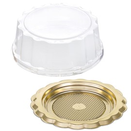Alcas Mini Medoro Round Gold Tray 3.74 Inch Diameter with Clear Lid 1.97 Inch High, Pack of 10