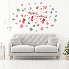 WALPLUS Wallplus Christmas Decorations Wall Stickers Merry Christmas Decoration Set Wall Murals Decals Living Room Children Nursery Décor Merry Christmas and Colourful Snowflakes