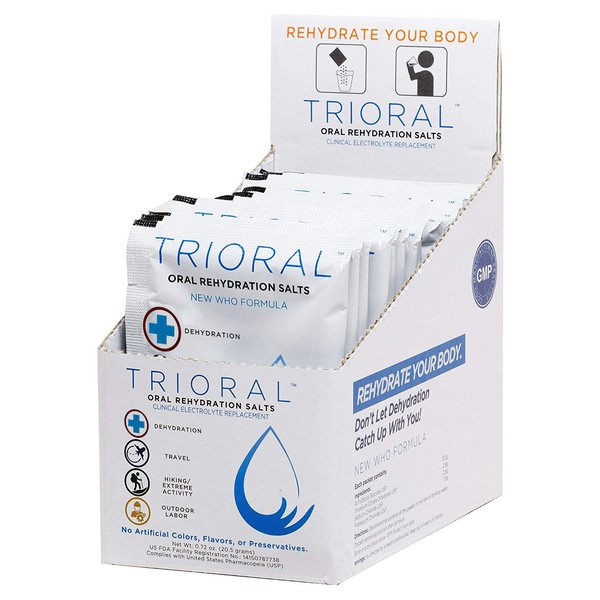 TRIORAL Rehydration Electrolyte Powder Packs - WHO New Hydration Supplement Salts Formula - Combat Dehydration from Workouts, Excessive Fluid Loss and Much More - 15 Drink Mix Packets