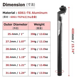 Azarxis Bike Seatpost Bicycle Seat Post 25.4 27.2 28.6 30.4 30.9 31.6 400mm Adjustable Seat Tube Cycling Accessories Aluminum Alloy Replacement for Mountain Road Bikes MTB (Black, 27.2 x 400mm)