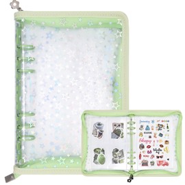 Ruatu Sticker Organizer Binder - Reusable Sticker Collecting Book Storage Album Holder with Pocket Pages A5 Zipper Cover Collection Container (Green)